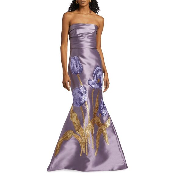 Amsale Sequin Floral Mermaid Gown in VIOLET Size US10 $2150 - Picture 4 of 11